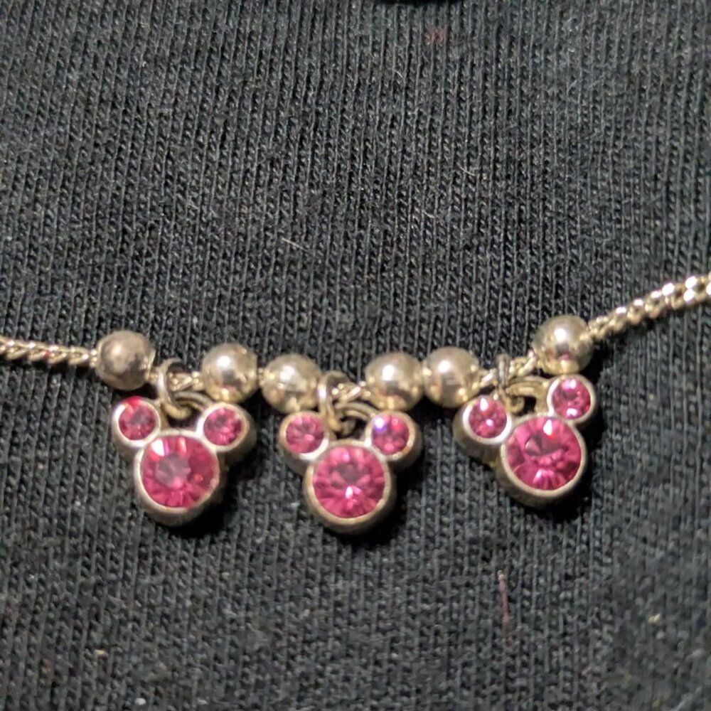 Disney Necklace - Triple Crystal Mickey Mouse Icon - Pink